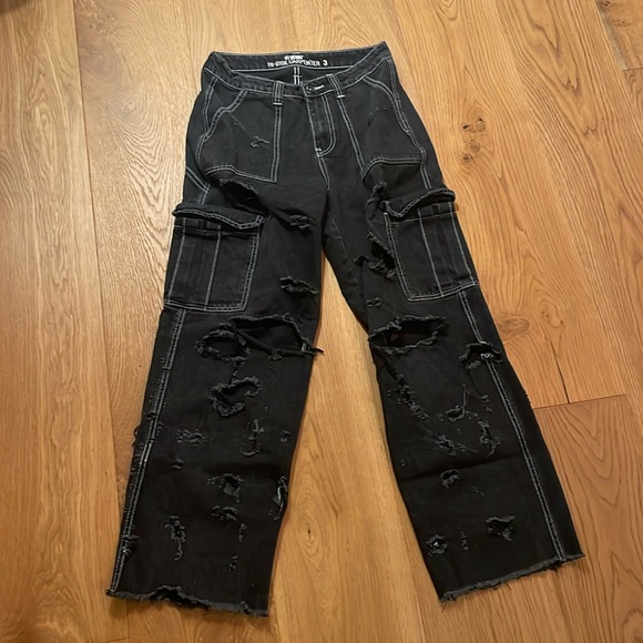 Ripped black high rise carpenter jeans - Picture 1 of 3